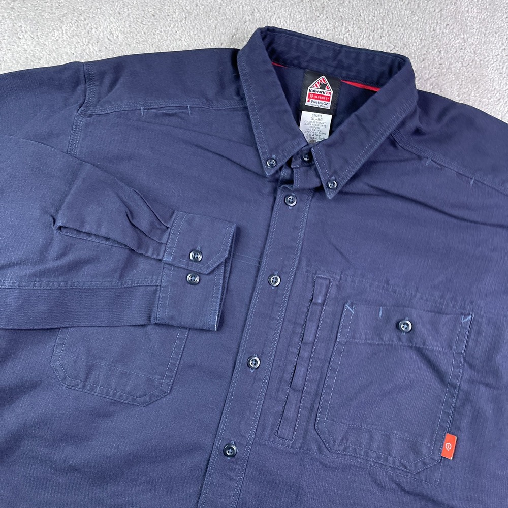 Bulwark FR Shirt Mens XL Blue iQ Series Flame Resistant Workwear Ripstop